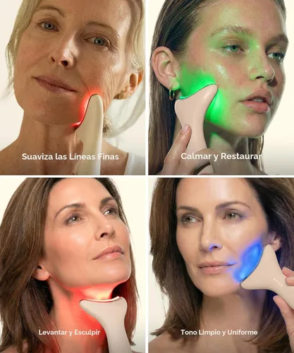 Miniatura 3 de REVO Genie Masajeador facial para cara y cuello, dispositivo de belleza LED con calor y vibración, herramienta de escultura con modos de luz roja