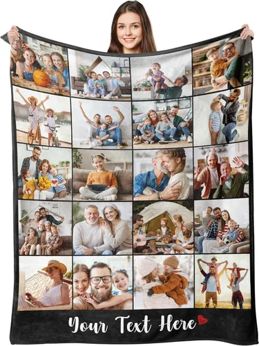 Manta personalizada con imagen, texto fotográfico, manta de forro polar para Navidad, aniversario, cumpleaños, manta personalizable, collage de 20