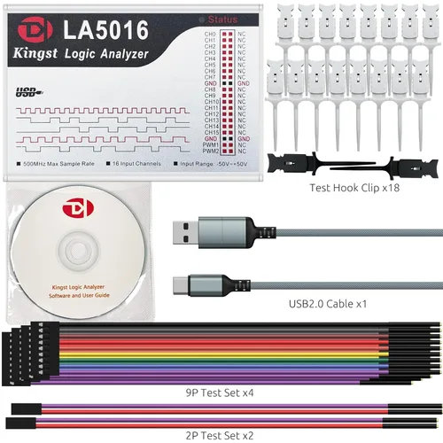 Miniatura 3 de LA5016 Analizador Lógico USB - 16 Canales 500MS/s 10GB de Profundidad Generador PWM, Herramienta de Depuración MCU ARM FPGA, Software en Inglés
