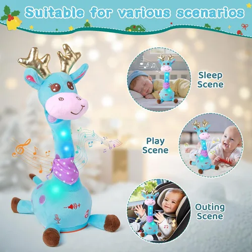 Miniatura 4 de Jirafa que habla bailando con cuernos dorados, juguete de peluche para bebé que repite lo que dices, juguete musical con cuernos dorados, regalos