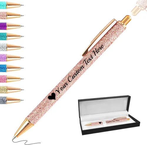 Miniatura 77 de Bolígrafos con purpurina personalizados con nombre, bolígrafos bonitos y bonitos personalizados, bolígrafos retráctiles de tinta negra, suministros