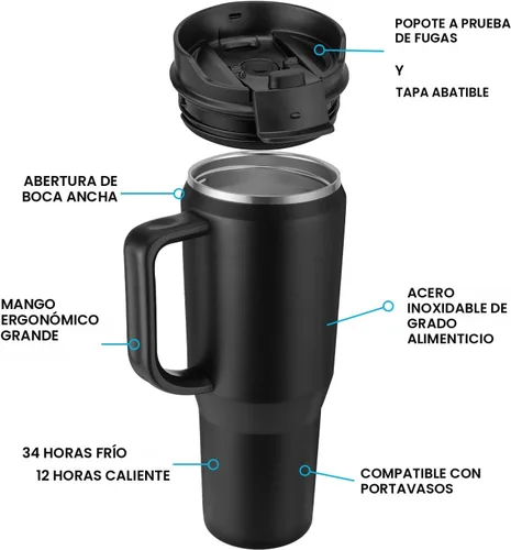 Miniatura 2 de EALGRO Botella de agua aislada de 40 onzas con popote y asa, frasco de agua deportivo de metal grande, taza de café de viaje de acero inoxidable