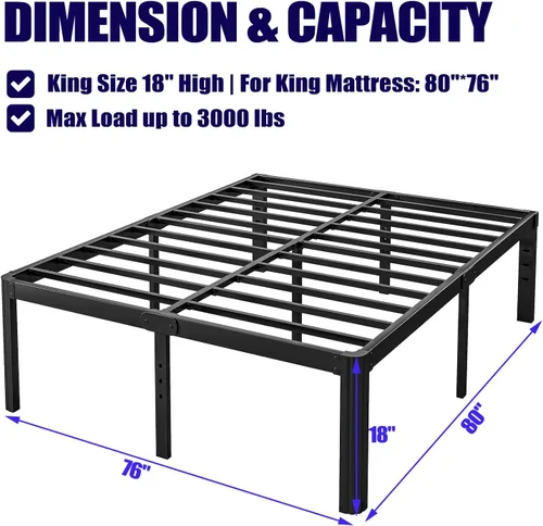 Miniatura 3 de Hunlostten Base de cama individual resistente de 16 pulgadas, no necesita somier, plataforma de metal con esquinas redondas, fácil montaje, sin