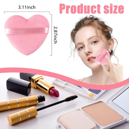 Miniatura 6 de 6 piezas de soplo de polvo para cara suave en forma de corazón para polvo suelto, polvo mineral, polvo corporal, terciopelo, base cosmética, 6