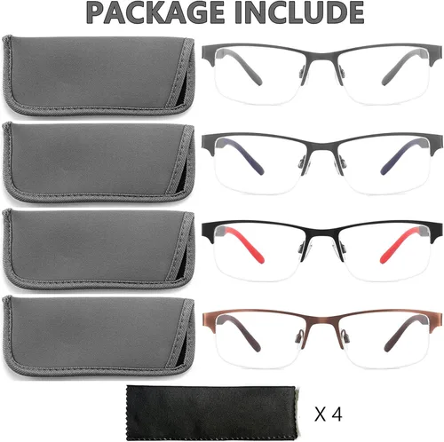 Miniatura 5 de Paquete de 4 lentes de lectura para hombres, lectores de computadora con bloqueo de luz azul, anti rayos UV, fatiga ocular/deslumbramiento, lentes