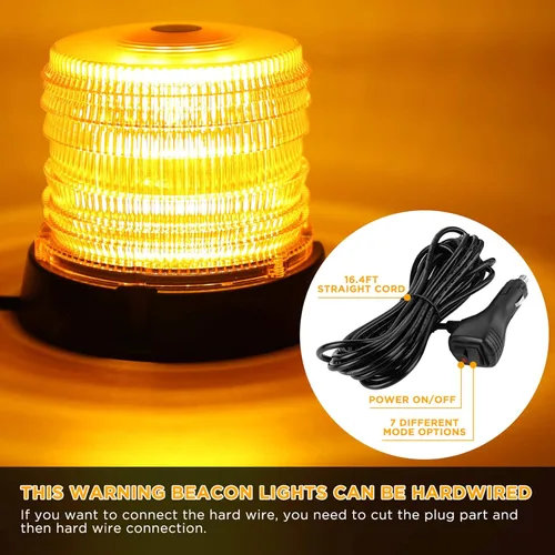 Miniatura 4 de ASPL Luces de Baliza Intermitente de Advertencia LED, 60 Luces LED Ámbar Intermitentes de Seguridad Estroboscópicas con Magnético y Cable Recto