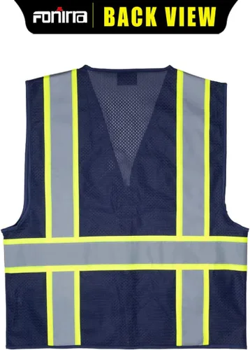 Miniatura 2 de FONIRRA Chaleco de seguridad para hombres de alta visibilidad reflectante para trabajo en construcción Clase 2 ANSI con bolsillos y cremallera