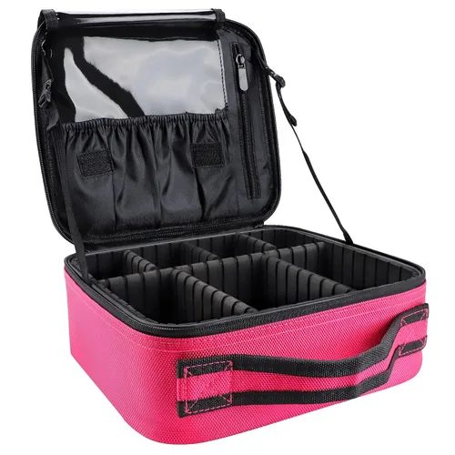 Miniatura 18 de Gzcz Estuche de viaje para maquillaje, profesional, 16 pulgadas, gran capacidad, organizador de brochas, portátil, para artistas, divisores Negro