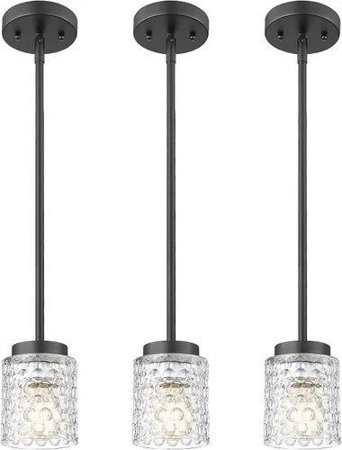 Miniatura 16 de FEMILA Lámpara Colgante Dorada, Accesorios de Iluminación Colgante de 4", Iluminación para Isla de Cocina, Vidrio Martilleado, Base E26, 4FY86MIL BG