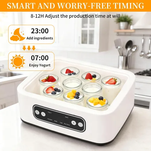 Miniatura 5 de El yogur griego casero viene con 9 frascos, control de temperatura y temporizador inteligente, vino de arroz multiusos, fermentación, natto, etc.