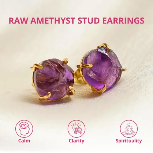 Miniatura 74 de Gempires Natural Raw Prong Setting Stud Earrings, 8-10 mm Crystals Earring, Handmade Jewelry, Gift for Her