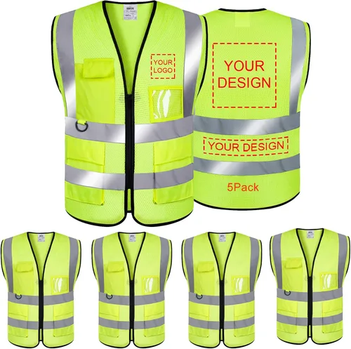 Miniatura 19 de Chaleco de seguridad con logotipo personalizado, personalizable, visibilidad clase 2, chalecos reflectantes a granel con bolsillos y cremallera