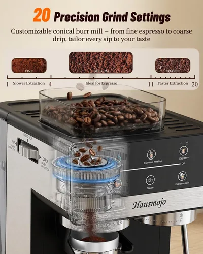 Miniatura 3 de Máquina de café expreso con molinillo y espumador de leche, 20 bar Features 20 grind settings, 61oz removable tank, 20-bar pump & steam frother