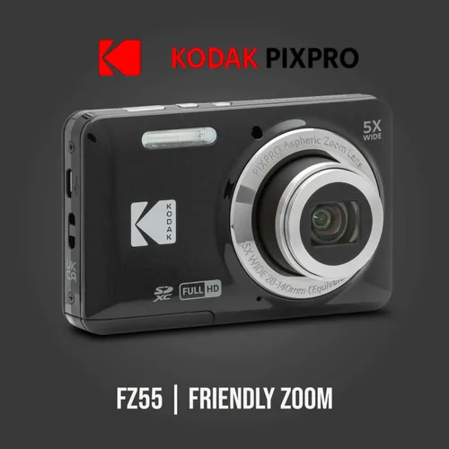 Miniatura 2 de Kodak PIXPRO Friendly Zoom FZ55 - Cámara digital (negro) con tarjeta de memoria de 32 GB y protectores de pantalla LCD para cámara digital