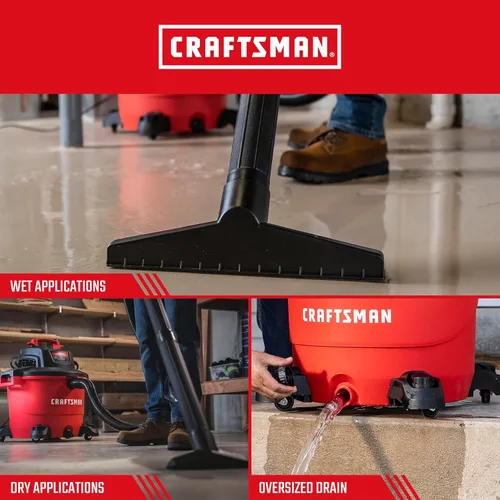 Miniatura 4 de CRAFTSMAN CMXEVBE18595 - Aspiradora húmeda y seca de 16 galones, 6.5 HP de potencia máxima, aspiradora de taller resistente húmeda y seca