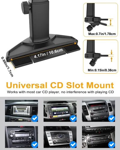 Miniatura 5 de Soporte para tablet con ranura para CD de automóvil con brazo ajustable, rotación universal de 360° para camión, reproductor de CD y tableta