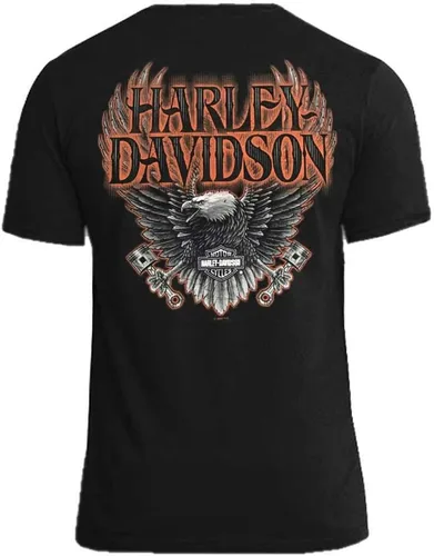 Miniatura 2 de Harley-Davidson Camiseta de algodón con cuello redondo de manga corta Eagle Piston para hombre - Negro