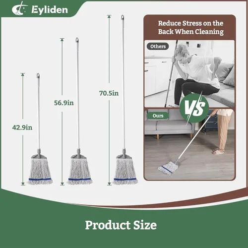 Miniatura 6 de Eyliden - Trapeador húmedo comercial con 2 cabezales de algodón Clips universales, fregona industrial resistente, para almacén, garaje, taller