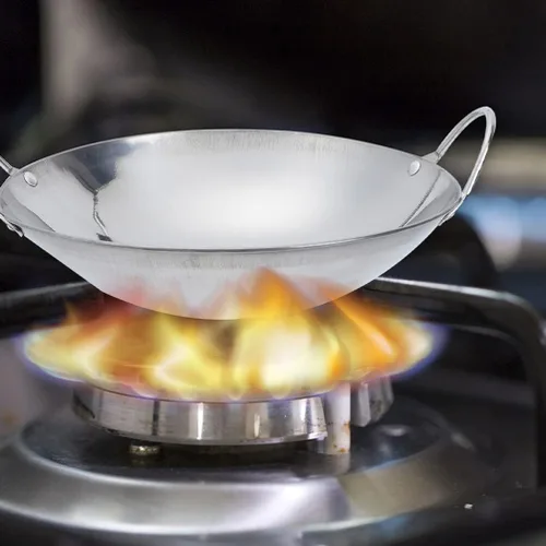 Miniatura 9 de Happyyami Sartén de metal para wok, 2 piezas de acero inoxidable, sartén pequeña con doble mango antiadherente para estufas de gas eléctricas
