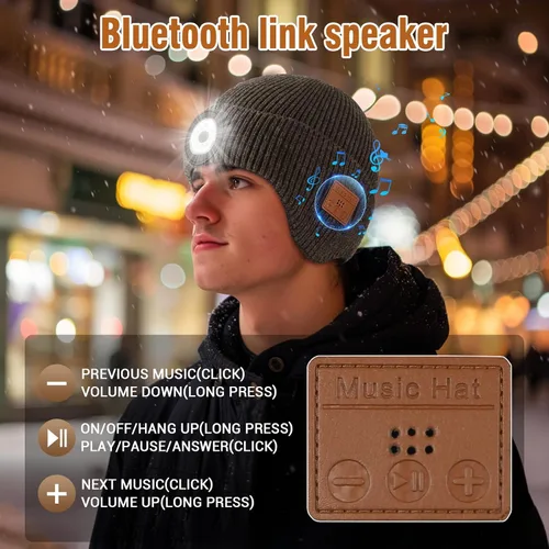 Miniatura 34 de Gorro Bluetooth con auriculares ligeros e inalámbricos, micrófono integrado y altavoces estéreo mejorados con música