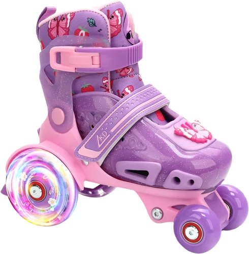 Miniatura 10 de LKD Patines ajustables para niños y niñas, patines cuádruples para principiantes, deportes en interiores y exteriores para edades de 3-5, 5-8