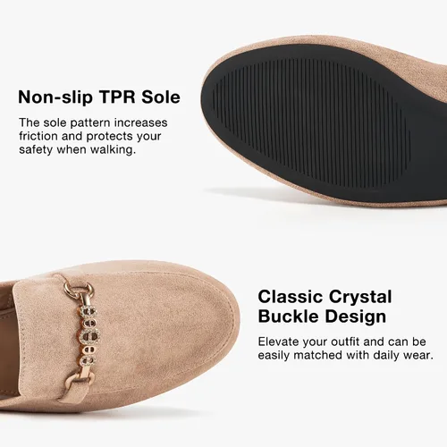 Miniatura 5 de Zapatos planos con hebilla para mujer: zapatos clásicos de ante sin cordones, con puntera cerrada, sin espalda, mocasines 2025