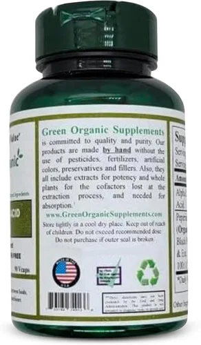 Miniatura 2 de Green Organic Supplements' Alpha Lipoic Acid Complex, ALA, 90 VCaps Alpha Lipoic Acid Capsules (Pack of 3)