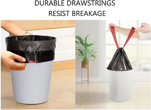Miniatura 4 de Feisco Bolsa de basura negra de 8 galones, con cordón de 30 litros, 90 unidades, 0.9 mil (8 galones, negro)