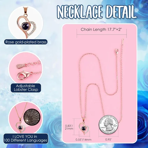Miniatura 8 de AddWel Regalos de rosas para mujer, rosas azules reales preservadas con collar I Love You en 100 idiomas y lindo oso de musgo para novia, esposa