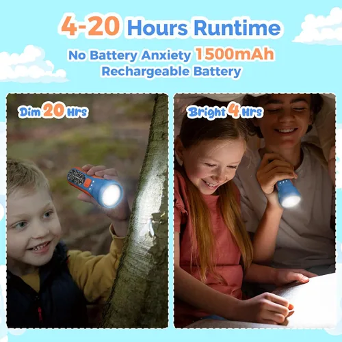 Miniatura 5 de ETENWOLF L1 Linterna recargable para niños, linterna LED con divertidas pegatinas DIY, 6 modos de luz, brillo ajustable, batería de 1500mAh