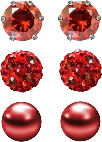 Miniatura 23 de JewelrieShop - Juego de aretes de tuerca de acero inoxidable con circonitas cúbicas y perlas de imitación, 3 pares de 0.236 in