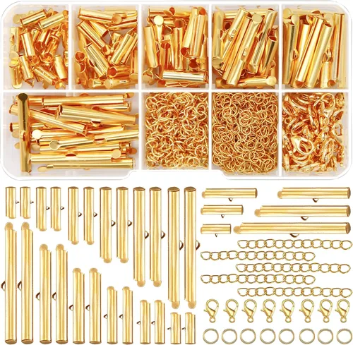 Miniatura 10 de Kit de cierre deslizante de plata EuTengHao para enhebrado, extremos de cordón de tubo con cierre de langosta, extensor de cadena, accesorios