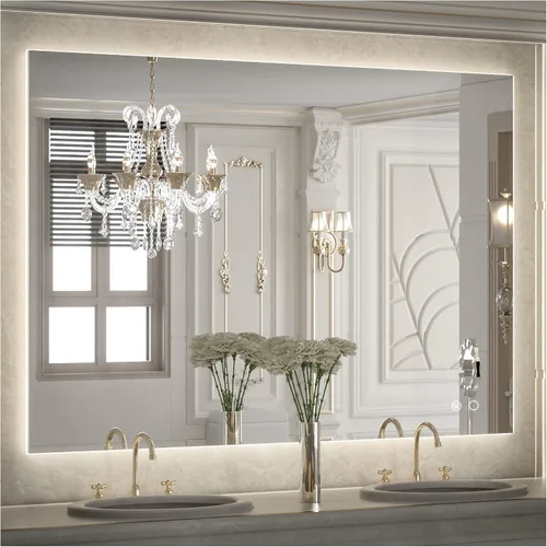 Miniatura 23 de Keonjinn - Espejo de 48x30 pulg retroiluminado LED para baño/tocador, luz de 3 colores ajustables blanca/cálida/natural, lúmenes altos, montaje