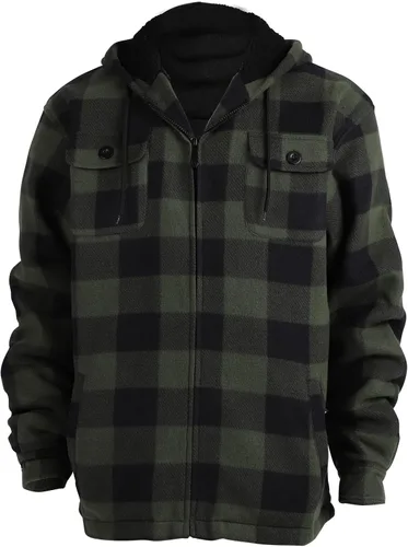Miniatura 2 de Chaqueta de franela a cuadros para hombre, de felpa con capucha, de sherpa con zíper, pesada y gruesa, cálida para invierno.