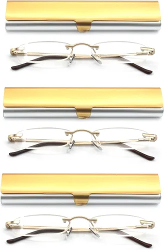 Miniatura 17 de Gafas de lectura sin montura con estuche delgado para hombres y mujeres, negro, dorado y plomizo, azul y rojo Oro