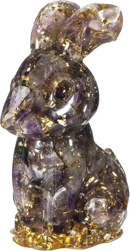 Rockcloud Estatua de conejo hecha a mano de resina de cristal de amatista, estatua de piedra de cristal, escultura para decoración de oficina en