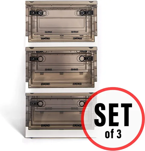 Miniatura 7 de Paquete de 3 contenedores de almacenamiento de apertura lateral, tapa apilable plegable, fácil de ordenar con caja de almacenamiento, ideal