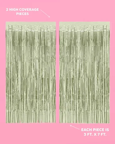 Miniatura 2 de xo, Fetti Cortinas de papel de aluminio verde salvia para decoración de fiesta, juego de 2 Suministros para despedida de soltera, bonita cabina
