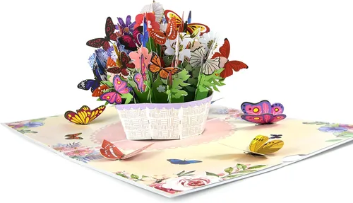Miniatura 5 de Teabug Cards Cesta de coloridas mariposas emergentes, tarjeta de cumpleaños, tarjeta del día de la madre, tarjeta de recuperación, tarjeta