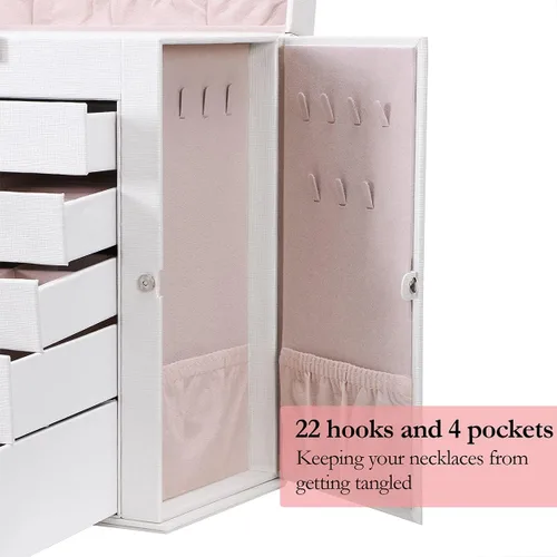 Miniatura 7 de ANWBROAD Enorme caja de joyería de 6 niveles organizador de joyas con cerradura de espejo caja de joyería para niñas aretes anillos collares