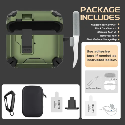 Miniatura 7 de Maxjoy Funda protectora para AirPods 4 2024, funda protectora para AirPods de 4ª generación con bloqueo automático, compatible con MagSafe, Verde