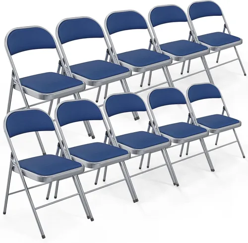 Miniatura 20 de Bonnlo Silla plegable, sillas plegables acolchadas de tela con cojín, respaldo y marco de acero para interiores y exteriores, comedor, oficina, Negro