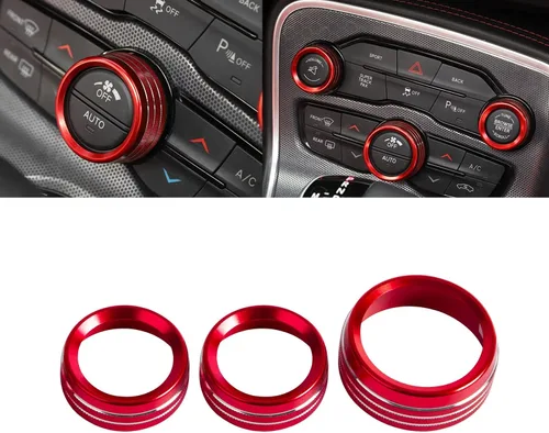 x xotic tech 3 piezas de aluminio rojo CA interruptor de volumen botón de control de botón de control de anillo cubierta compatible con Dodge