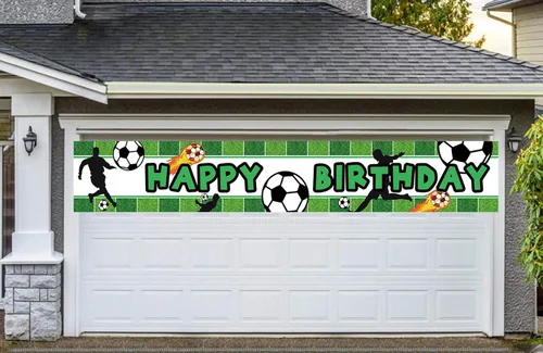 Miniatura 3 de Cartel grande de fútbol con texto en inglés "Happy Birthday", suministros para fiestas de cumpleaños de fútbol, decoraciones para fiestas temáticas