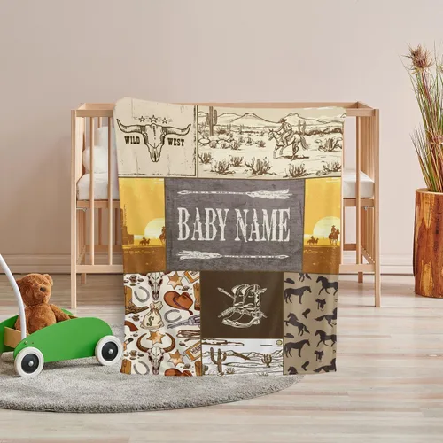 Miniatura 6 de Mantas de bebé occidentales - Mantas personalizadas y de forro polar personalizadas para niños y niñas, 3 tamaños para hijo y hija recién nacidos