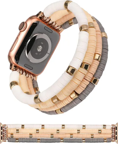 TOYOUTHS Pulsera con cuentas Heishi compatible con Apple Watch para mujeres, niñas y niños, linda pulsera elástica de arcilla, pulsera apilable