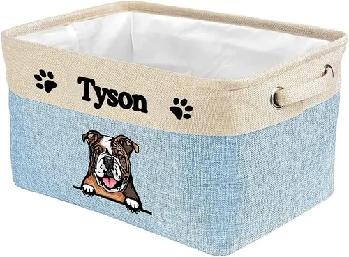 Miniatura 17 de Cesta de almacenamiento plegable personalizada con un bonito perro Bulldog inglés, plegable, de tela resistente, cubo de almacenamiento para Gris