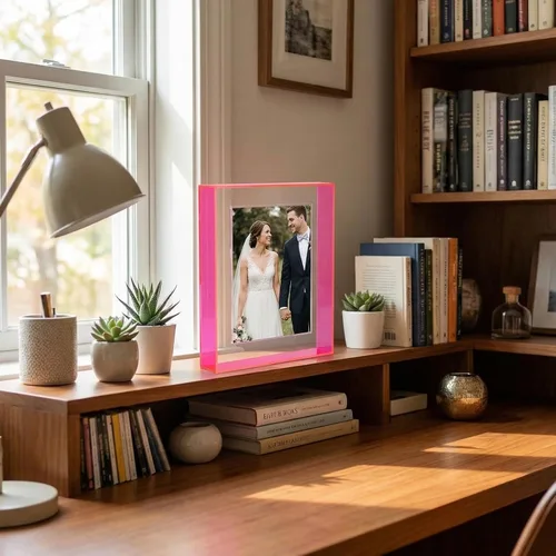 Miniatura 4 de Kathfly 4 portarretratos flotantes de 5 x 7 pulgadas para montar en la pared o en la mesa, marcos de fotos magnéticos decorativos neón translúcidos