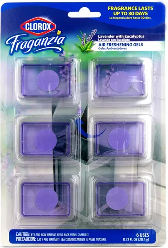 Clorox Fraganzia - Gel ambientador adhesivo para botes de basura, Lavanda con aroma a eucalipto, sin enchufe, desodorante adhesivo para botes de