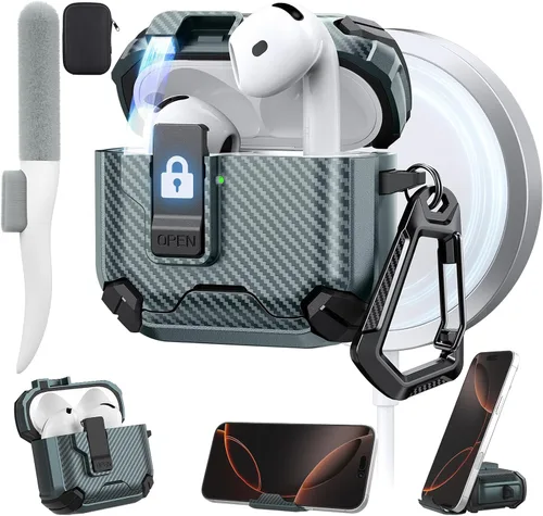 Miniatura 44 de Maxjoy Funda protectora para AirPods 4 2024, funda protectora para AirPods de 4ª generación con bloqueo automático, compatible con MagSafe, Verde
